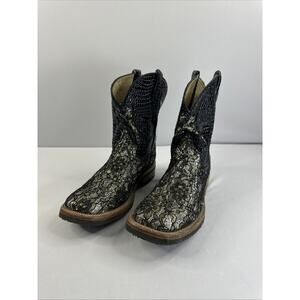 FERRINI Womens Size 8B Brown/Black Embroidered Lace Sparkle Cowboy Boots Western